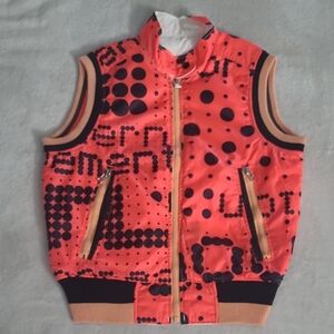 J. Lindeberg Future Sports Vest Women M Neon Orange Y2K Golf Puffer Zip Abstract